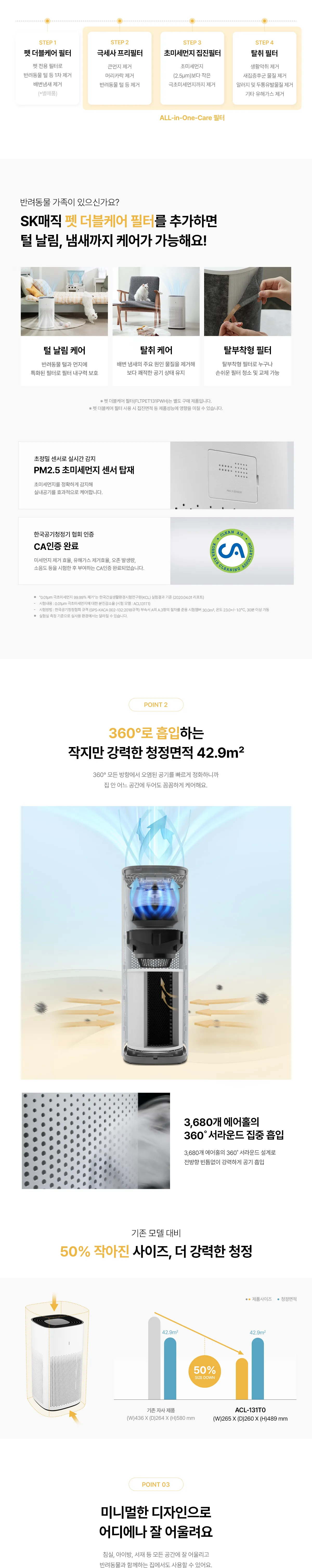 [SK매직] 코어360 공기청정기(13평형) ACL-131T0CJDG 상세 이미지 3
