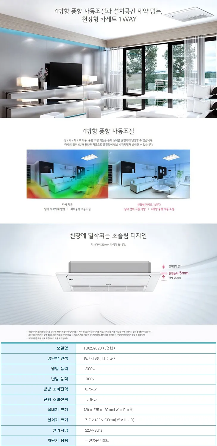 [LG]천장형 1Way 냉방기 6평형(TQ0232U2S) 상세 이미지 1