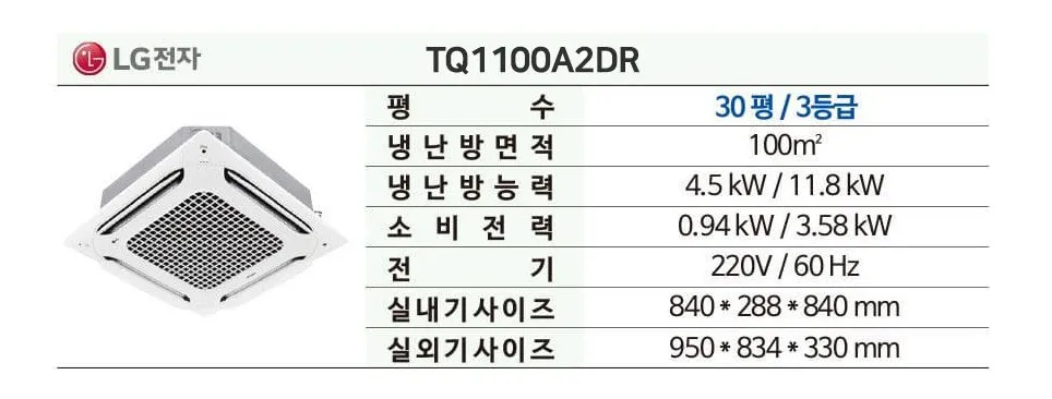 [LG]천장형 4Way 냉방기 30평형(TQ1100A2DR) 상세 이미지 2